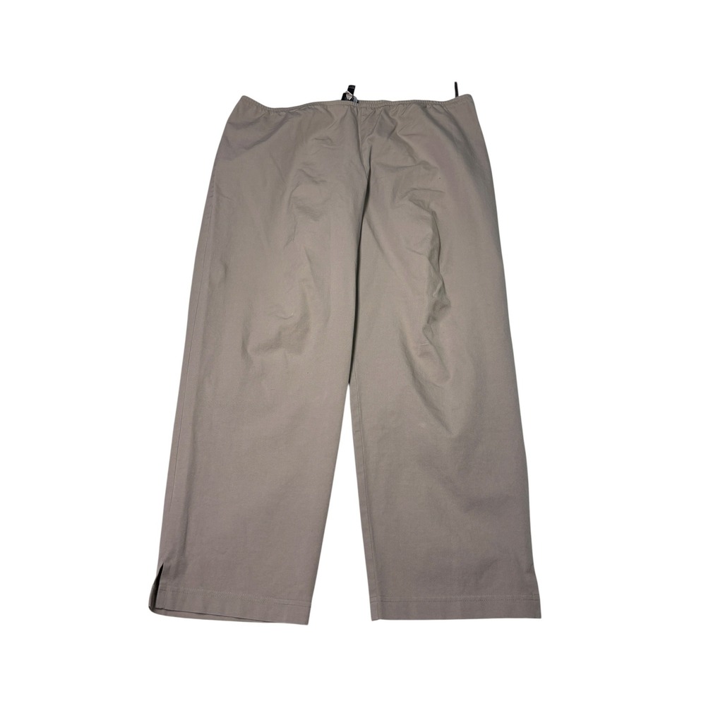 Eileen Fisher Taupe Elastic Waist Wide Leg Pants Women XL 38X28 Slit Hem Relaxed